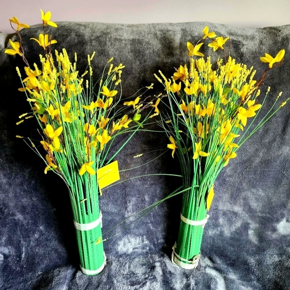 NWT lot of 2 Yellow Forsythia & Grass Bundle 24' spring summer home decor accent